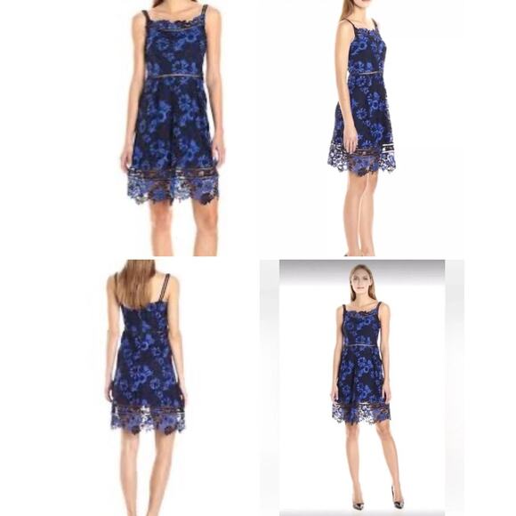 T Tahari Blue Lace A-Line Dress Size Small Elegant Cocktail Party Wedding Guest - Picture 1 of 13